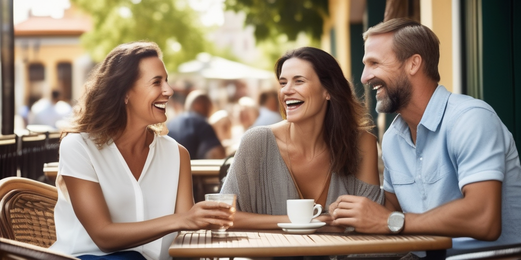 Gruppe von Eltern unterhält sich entspannt in einem Café.