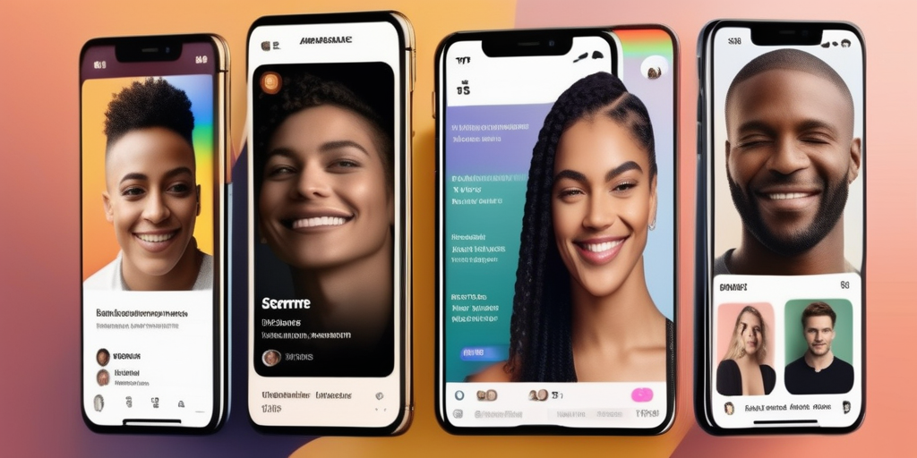 Ein Smartphone zeigt eine Dating-App-Oberfläche mit vielfältigen LGBTQ+-Profilen.