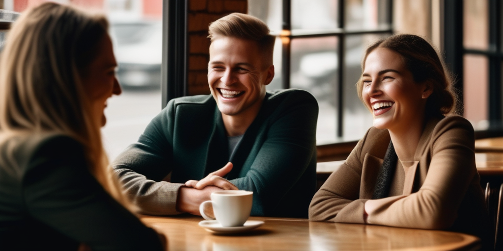 Ein Paar lacht und unterhält sich in einem Café.