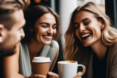 Ein entspanntes Treffen von jungen Erwachsenen in einem Café in Berlin.