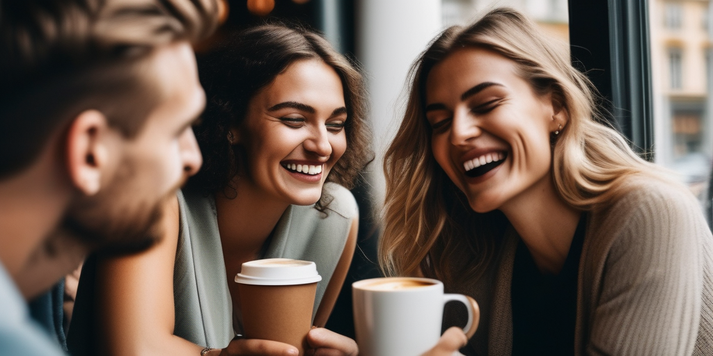 Ein entspanntes Treffen von jungen Erwachsenen in einem Café in Berlin.