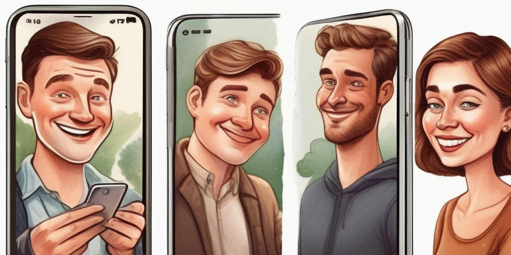 Eine humorvolle Illustration einer Person, die versucht, eine Dating-App zu benutzen und scheitert.