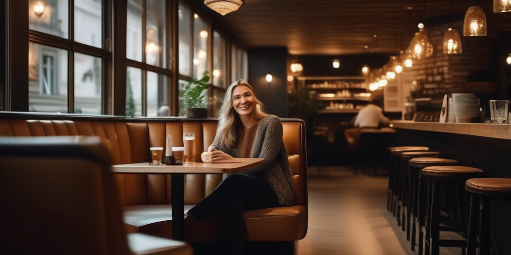 Gemütliches Café in der Schweiz, zwei Personen treffen sich zum Date.