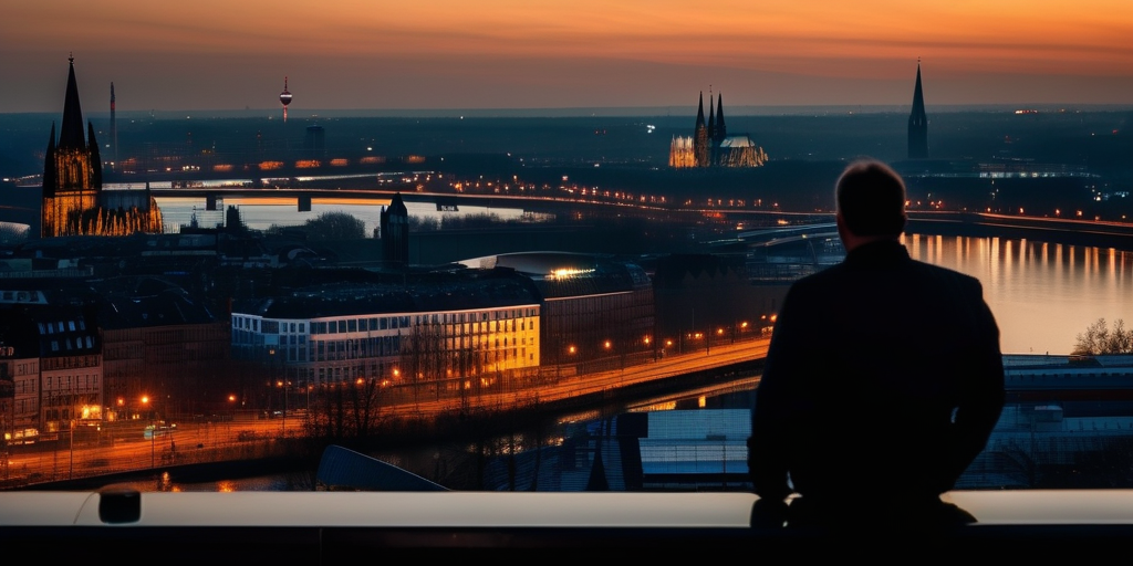 Eine Silhouette einer Person blickt über die Stadt Köln – ein Sinnbild für Hoffnung und Möglichkeiten.