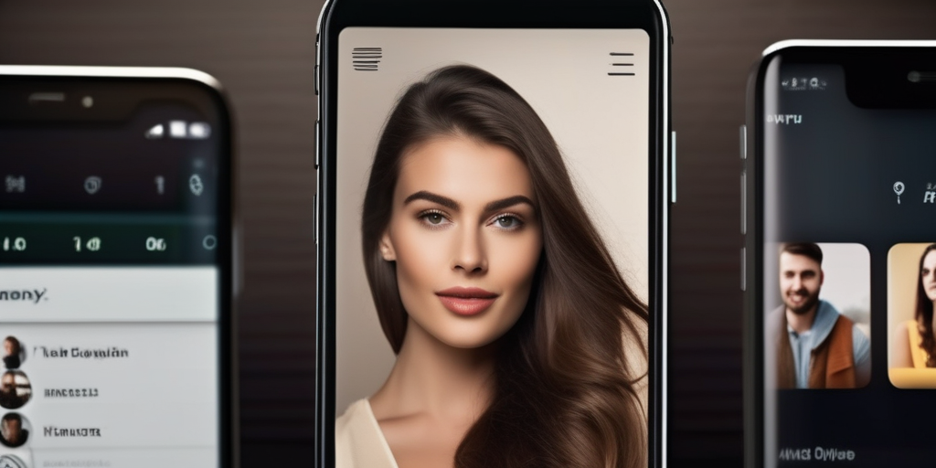 Nahaufnahme eines Smartphone-Bildschirms, der eine Dating-App-Profil zeigt. Das Profil ist verschwommen, um Details zu verbergen. Verdächtige und beunruhigende Atmosphäre, dunkle und stimmungsvolle Beleuchtung.