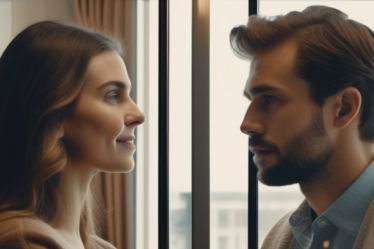Ein Paar kommuniziert per Videoanruf, um die Distanz zu überwinden.