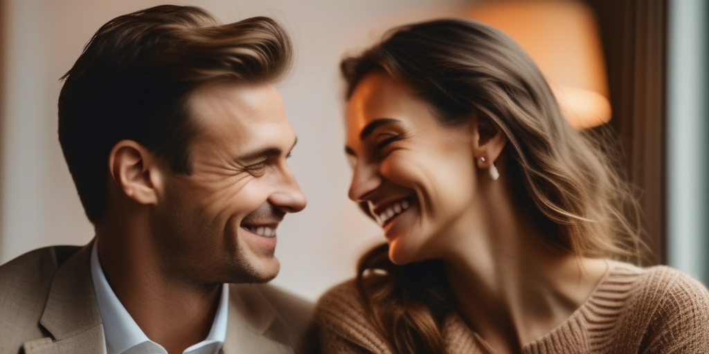 Ein Paar lächelt sich zu, Symbol für den Erfolg von Online-Dating.