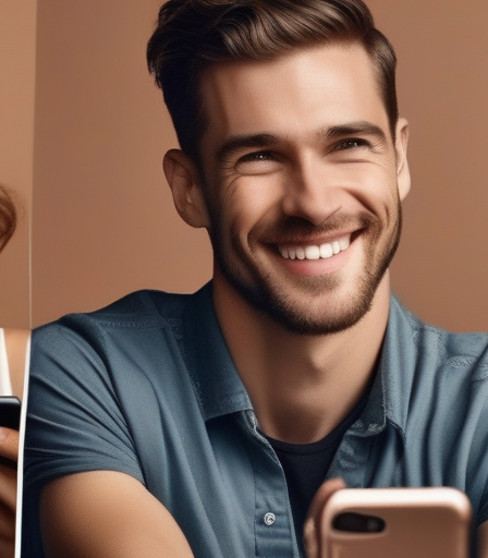Eine Gruppe von Menschen mit Behinderungen lächelt und benutzt Dating-Apps. Digitale Kunst.