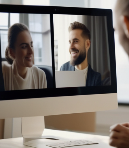 Ein Paar telefoniert per Video, getrennt durch die Distanz zwischen München und Berlin.