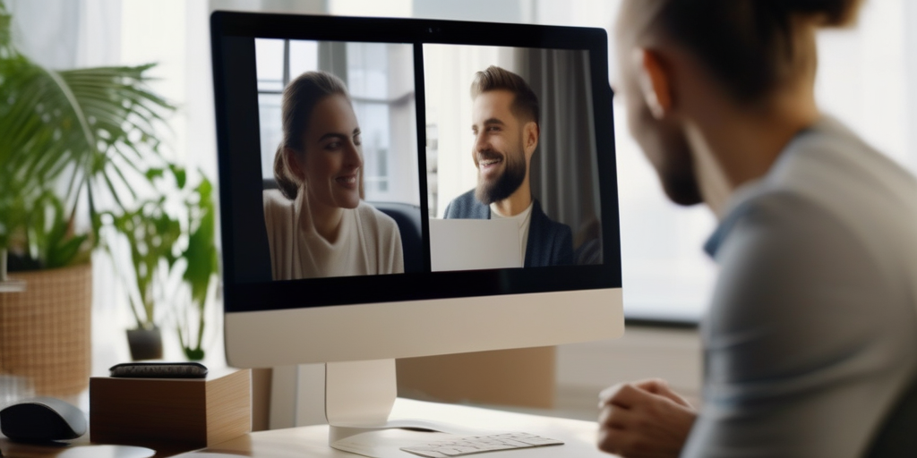 Ein Paar telefoniert per Video, getrennt durch die Distanz zwischen München und Berlin.