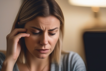 Eine besorgte Frau schaut auf ihr Handy, unscharfer Hintergrund, der die Angst vor dem Online-Dating darstellt.