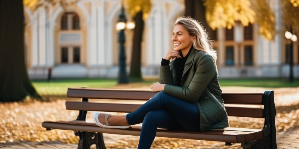 Person lächelt selbstbewusst bei der Nutzung einer Dating-App in einem Park.