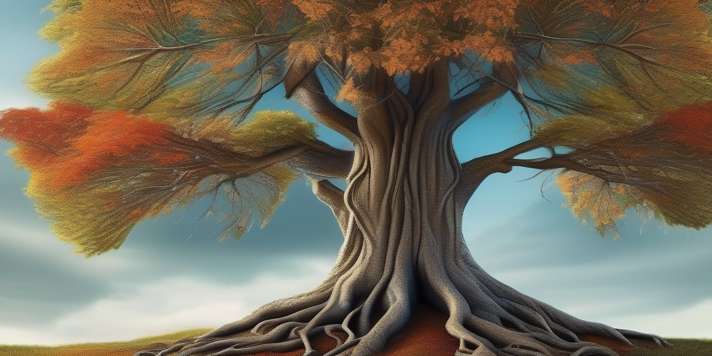 Illustration einer starken und unterstützenden Beziehung, verwurzelter Baum.