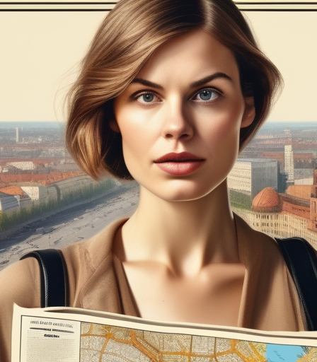 Eine junge Frau, verwirrt, mit einer Karte von Berlin