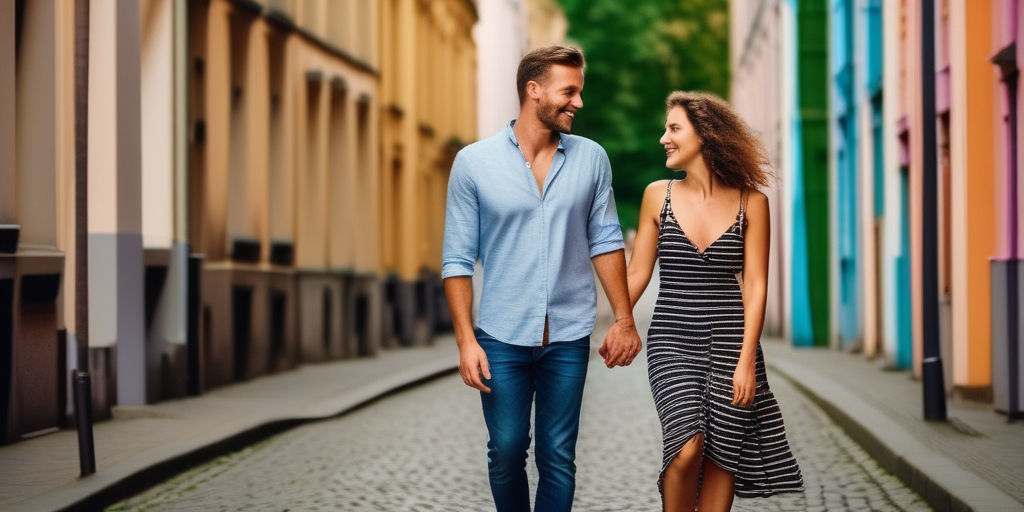 Ein Paar geht Hand in Hand durch die Straßen von Berlin