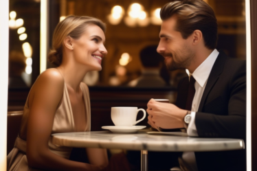 Ein Mann und eine Frau trinken Kaffee in einem Wiener Kaffeehaus.