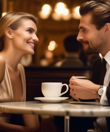 Ein Mann und eine Frau trinken Kaffee in einem Wiener Kaffeehaus.