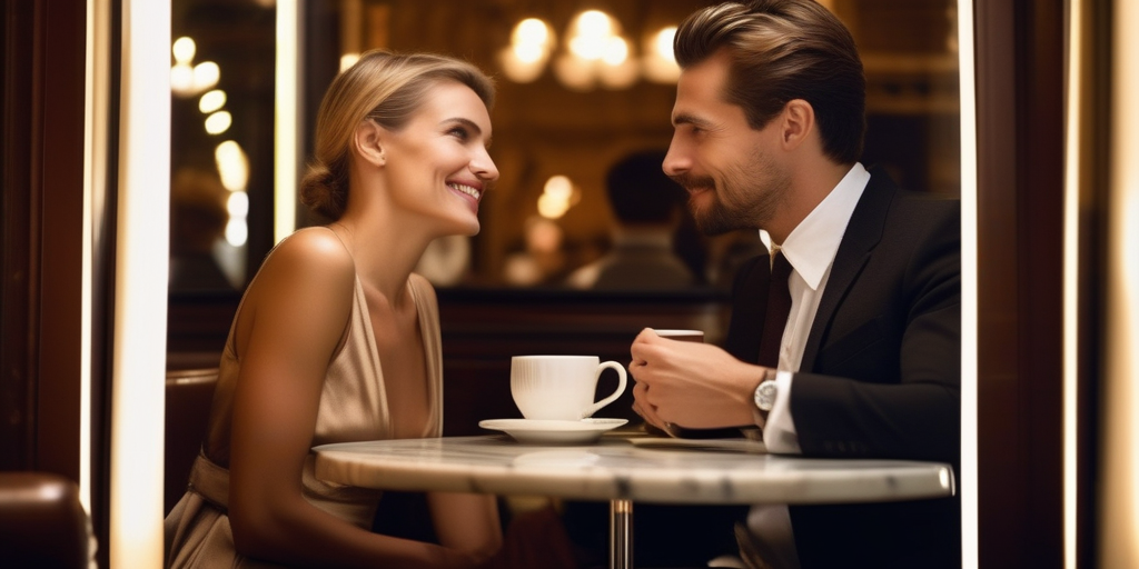 Ein Mann und eine Frau trinken Kaffee in einem Wiener Kaffeehaus.