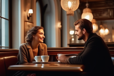Gemütliches Kaffeehaus in Wien, ein Paar im Gespräch.