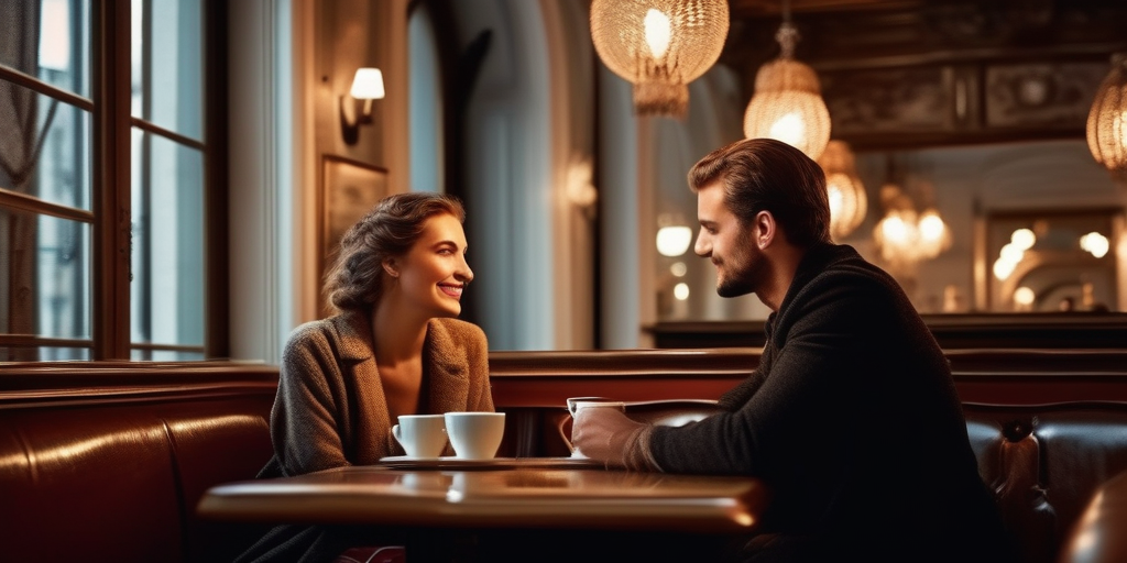 Gemütliches Kaffeehaus in Wien, ein Paar im Gespräch.