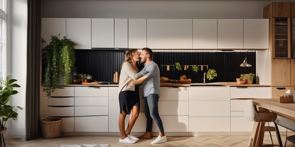Ein Paar kocht zusammen in einer gemütlichen Wohnung in Linz.