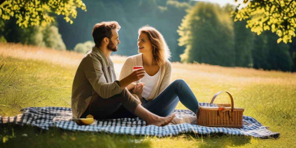 Ein Paar genießt ein Picknick im Schlossbergpark in Linz.