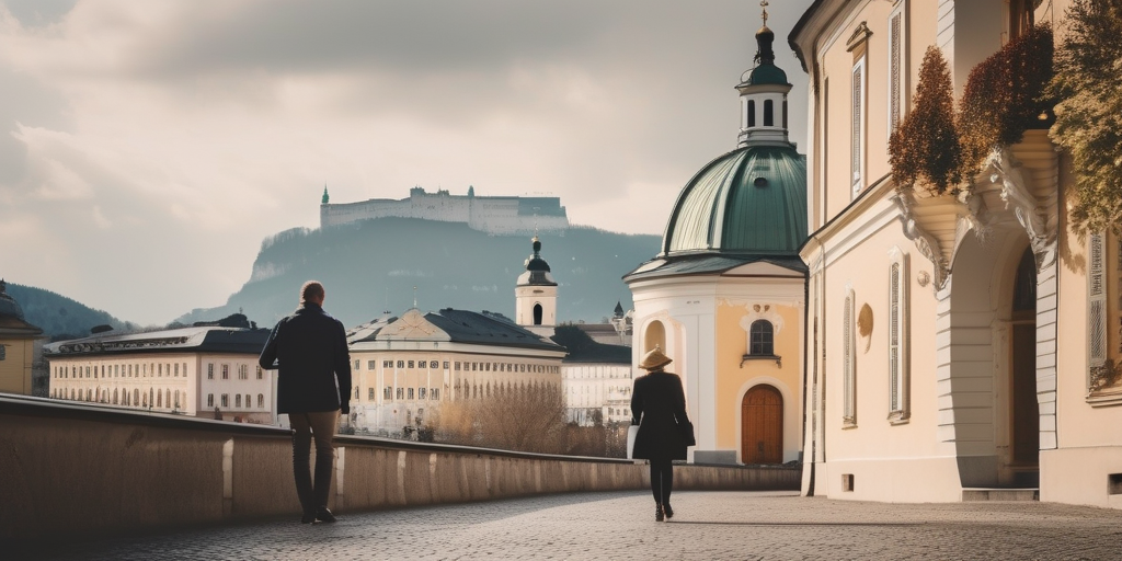 Romantische Szene in Salzburg mit einem Paar.