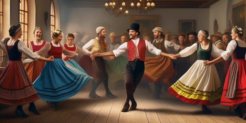 Illustration eines traditionellen Salzburger Volkstanzes.