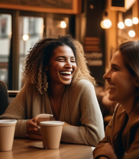 Eine Gruppe junger Erwachsener unterhält sich in einem Café in Antwerpen.